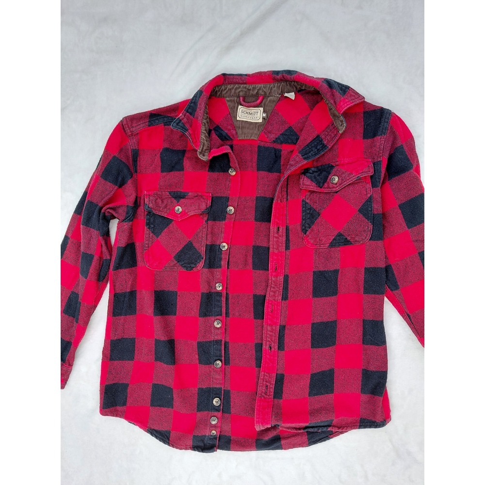 CE Schmidt Workwear Mens Red Black Buffalo Plaid Flannel Shirt Medium Corduroy
